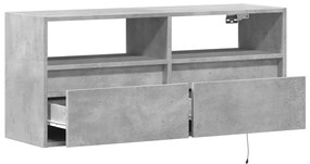 betonszürke falra szerelhető TV-szekrény LED-del 100x31x45 cm