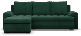 Tokio sarokkanapé, 2 ágyneműtartóval, kordbársony, baloldali, zöld