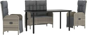 vidaXL 4 részes szürke polyrattan kerti étkezőszett párnával