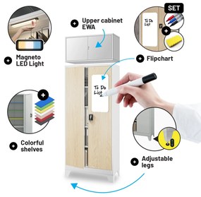 Fém iratszekrény JAN, 900 x 1850 x 400 mm, Eco Design: fehér/ sonoma tölgy