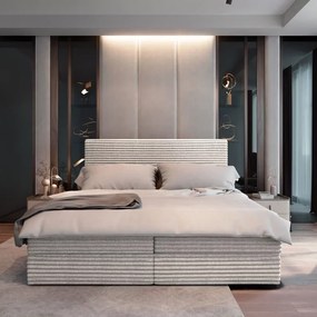 AKCIÓ Kárpitozott boxspring ágy ISPIRA 140x200 cm krém színű II. osztály Matrac: Bonell rugós matrac
