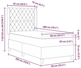 Boxrugós ágy fejtámlával Sötétszürke 90 x 200 cm Bársony
