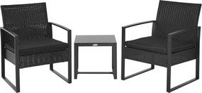 Outsunny Polyrattan Kerti Bútor Szett, Kültéri Erkély Bútor 2 Fő Részére, 3 Darabos Ülőgarnitúra 2 Székkel, Asztallal, Ülőpárnákkal, Időjárásálló Kert