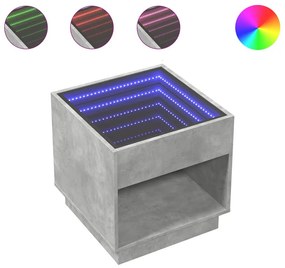Betonszürke végtelen hatású LED-es éjjeliszekrény 50x50x50 cm