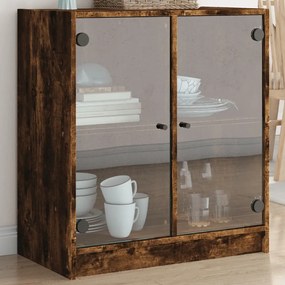 füstös tölgy színű kisszekrény üvegajtókkal 68 x 37 x 75,5 cm