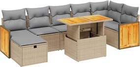 vidaXL 8 részes bézs polyrattan kerti ülőgarnitúra párnával