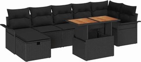 vidaXL Kerti Kanapé Szett 8 pcs Fekete polirattan