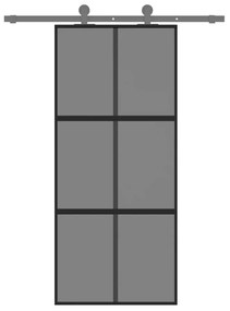 Fekete edzett üveg és alumínium tolóajtó 90 x 205 cm