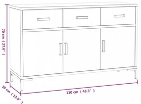 barna tömör újrahasznosított fenyőfa tálalószekrény 110x35x70cm