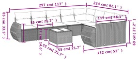 10 részes fekete polyrattan kerti ülőgarnitúra párnákkal