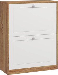 HOMCOM Karcsú Cipőtároló Szekrény 3 Állítható Polccal 12 Pár Számára, Cipőtároló Szekrény Forgácslapból és MDF-ből, 60x24,5x75,5 cm, Fehér és Tölgy |