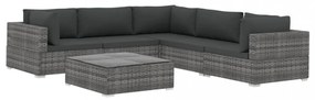 6 részes szürke polyrattan kertibútor-garnitúra párnákkal