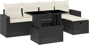 vidaXL 6 részes fekete polyrattan kerti ülőgarnitúra párnákkal