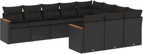 vidaXL 10 részes fekete polyrattan kerti ülőgarnitúra párnákkal