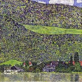 Gustav Klimt - Domboldal az Attersee-nél üvegkép, falikép