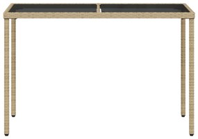bézs polyrattan üveglapos kerti asztal 115x54x74 cm