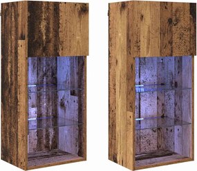 vidaXL Fali TV szekrények 2 pcs Öreg fa 40,5 x 30 x 90 cm Faanyag