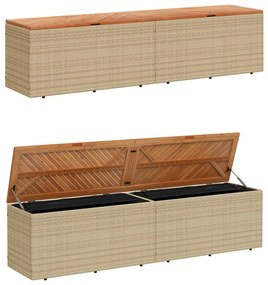 bézs polyrattan és akácfa kerti tárolóláda 220 x 50 x 54 cm