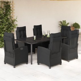7 részes fekete polyrattan kerti étkezőgarnitúra párnával