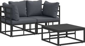 vidaXL Kerti Kanapé Szett 3 pcs Fekete Fém