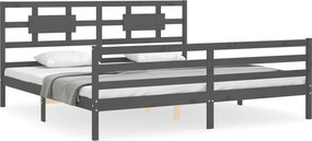 vidaXL szürke tömör fa ágykeret fejtámlával 200 x 200 cm