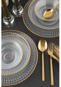 12 darabos étkészlet – átlátszó üveg, arany részletekkel