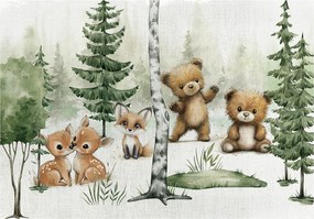 Vinyl Tapéta Gyerekeknek Erdő Barna Állatok Fák 368x254