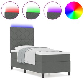 Rugós ágy matraccal és LED lámpával, sötétszürke, 80x200 cm szövet