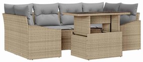 vidaXL Kerti Kanapé Szett párnával tárolóval 7 pcs Bézs polirattan