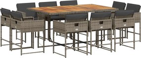 vidaXL 11 részes szürke polyrattan kerti ülőgarnitúra párnákkal