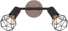 Globo 54802S-2H Spotlámpa fekete fém, barna fa betéttel. HxSZxM:220x100x180, fényforrás nélkül 2xE14 40W 230V