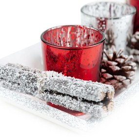 Adventi mécsestartó, toboz díszítéssel, ezüst-piros - POMME