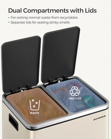 konyhai szemetes, 2 x 15 literes dupla kuka szelektív hulladékgyűjtéshez, homokbézs és fekete színben