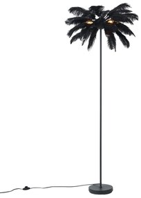 Art Deco állólámpa fekete, fekete tollakkal - Peahen