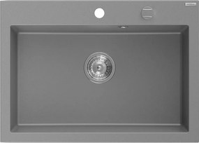 Mexen Elix gránit mosogató 1-medencés 700 x 500 mm, szürke, króm szifon - 6526701005-71