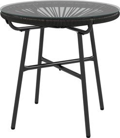 Outsunny Rattan Téglalap Asztal, Bistro Asztal, Üveg Asztallapú Kávézó Asztal, Kör Minta Kerti Asztal, Teraszhoz, Erkélyhez, Fekete, 50 x 50 x 50 cm |