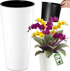 Virágtartó Kaspó Fehér Kerti Betét Kerek Erkély Magas 57,5CM Fényes