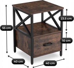 Éjjeliszekrény 40 cm méretben, rusztikus tölgy/fekete színben LOGAN