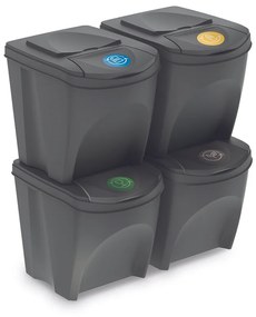 Sortibox Szelektív hulladékgyűjtő kosarak, szürke, 25 l, 4 db IKWB20S4  405U