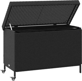 Fekete Polyrattan Kerti Tárolóláda Kerekekkel 110X55X73 Cm