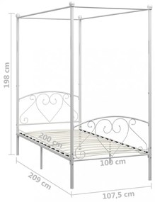 fehér fém baldachinos ágykeret 100 x 200 cm