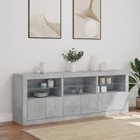 betonszürke tálalószekrény LED-világítással 181,5x37x67 cm