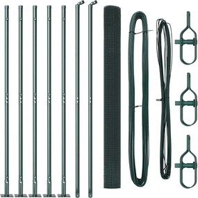 vidaXL Kerítésoszlop Zöld 10 x 1,4 m (16 x 16 mm háló) Acél és PVC