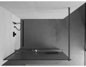 Mexen Kioto+, Walk-In zuhany paraván polccal és akasztóval 80 x 200 cm, 8 mm-es üveg bordás mintával, grafit profil, 800-080-121-66-09