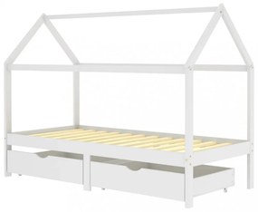 fiókos fehér tömör fenyőfa gyerekágykeret 90 x 200 cm