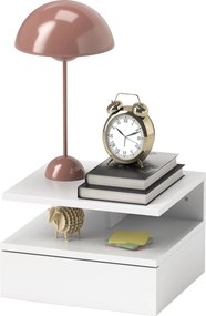 HOMCOM Fali Ágy Melletti Asztal, Modern Hálószoba Éjjeli Szekrény, Fiókkal és Felső Polccal, Fa, 35x32x22.5cm, Fehér | Aosom