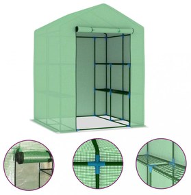 acél melegház polcokkal 143 x 143 x 195 cm