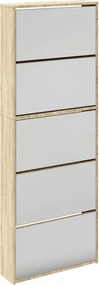 vidaXL 5 szintes tükrös tölgy cipőszekrény 63 x 17 x 169,5 cm