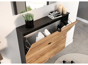 Antracitszürke-natúr színű billenő ajtós függő cipőtartó tölgyfa dekorral 100x85x19 cm Renell – Germania