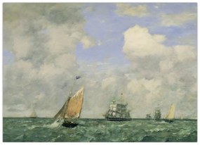 Kép - Eugène Boudin, Ships and Sailing Boats Leaving Le Havre, reprodukciók (70x50 cm)